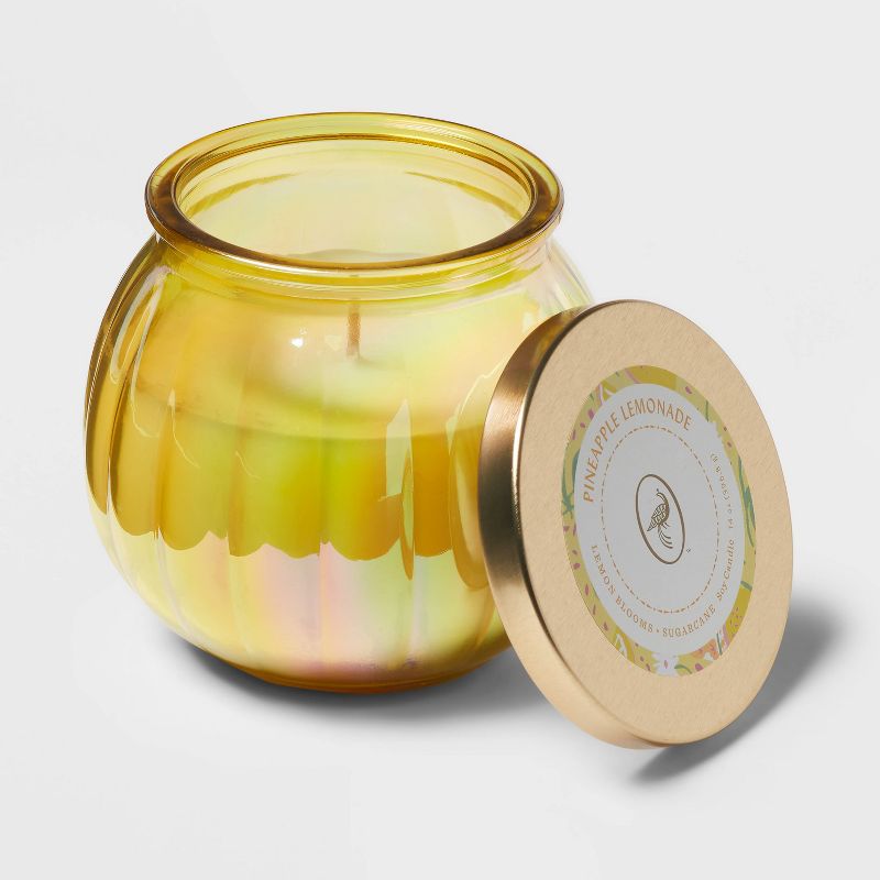 Round Depression Glass Pineapple Lemonade Lidded Jar Candle Yellow 14oz - Opalhouse&#8482;, 3 of 4