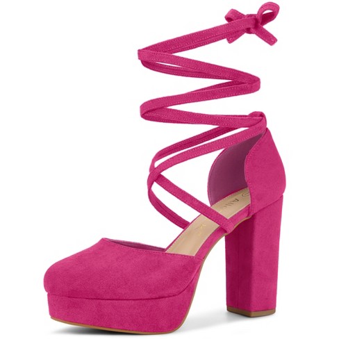 Allegra K Women s Faux Suede Round Toe Platform Block Heel Lace up Pumps Hot Pink 6 Target