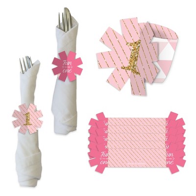 Big Dot of Happiness 1st Birthday Girl - Fun to be One - First Birthday Party Paper Napkin Holder - Napkin Rings - Set of 24