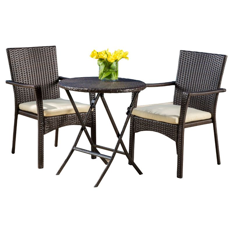 Elba 3pc Wicker Bistro Set with Cushions - Brown - Christopher Knight Home, 3 of 6