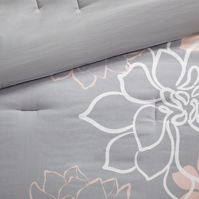 Lola Twin Gray and Blush Cotton Floral Comforter Set