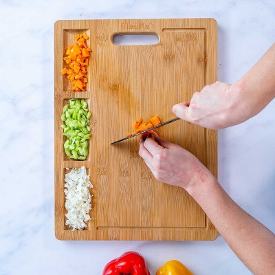 Extra Large Bamboo Cutting Board with Compartments and Juice Groove