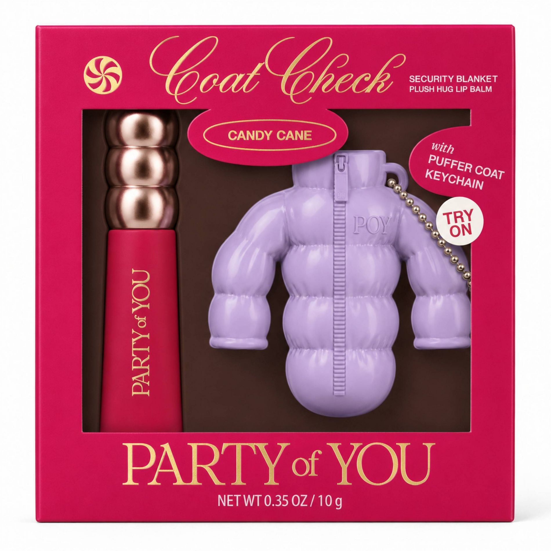 Party of You Security Blanket Lip Balm & Puffer Coat Key Chain - Candy Cane - 0.35oz