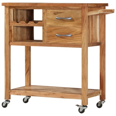 vidaXL Kitchen Trolley 31.5 in.x17.7 in.x35.8 in. Solid Wood Acacia