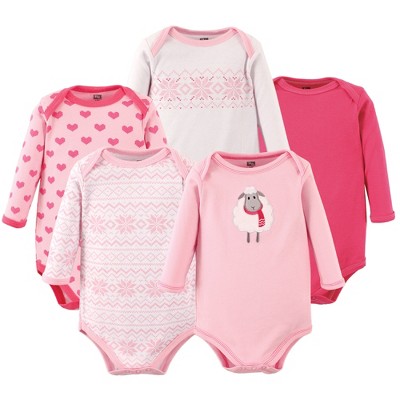 Hudson Baby Infant Girl Cotton Long-Sleeve Bodysuits 5pk, Sheep