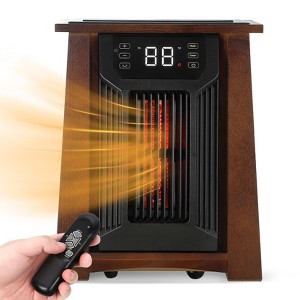 Infrared Heaters for Indoor Use, 20 Inch, Luxury Insulated Wooden Cabinet, Infrared Space Heater with Remote Control, Timer, Filter, Charging Ports - 1 of 4