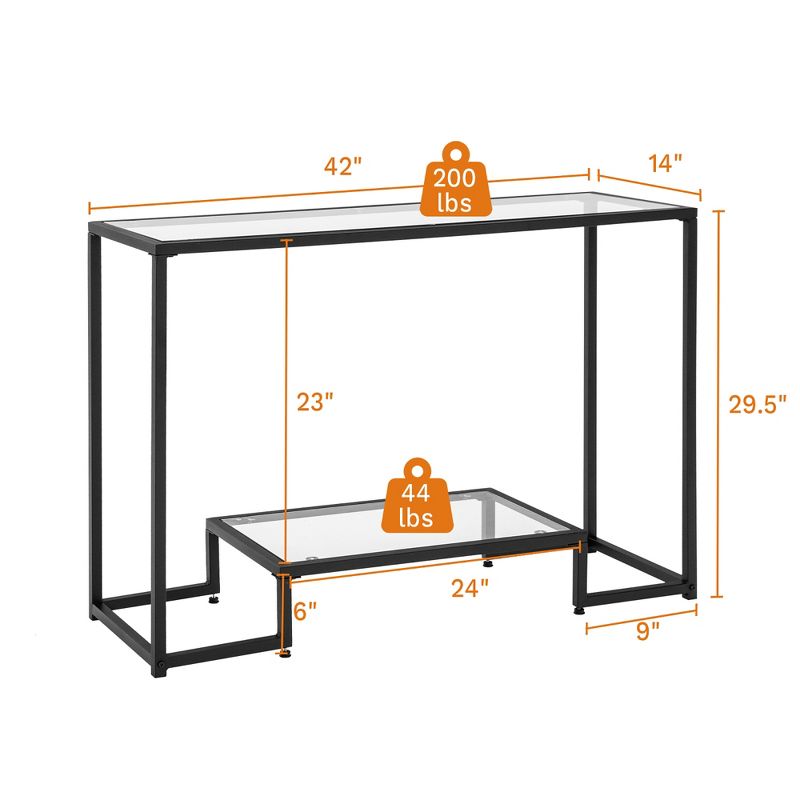 Costway Entryway Console Sofa Side Table W/Tempered Glass for Entrance Living Room, 5 of 11