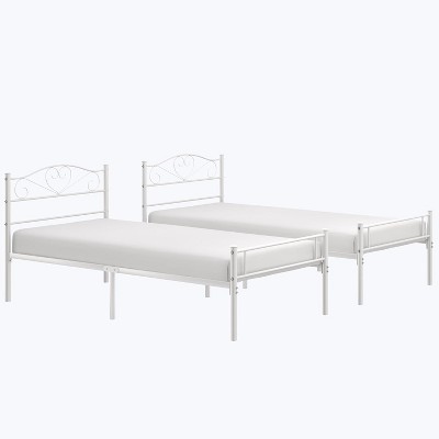 VECELO 2 Pcs Twin Metal Platform Bed Frame Mattress Foundation with Heavy Duty Support, White/Black/Gold