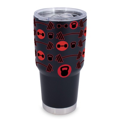 100 North 30 Ounce Stainless Steel On the Go Travel Tumbler With Push Top Lid, Workout Weights Black