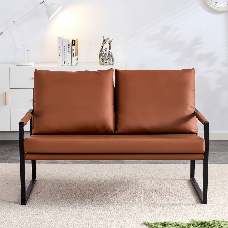 Stylish PU Leather Loveseat with 2 Pillows – ModernLuxe, 2 of 11