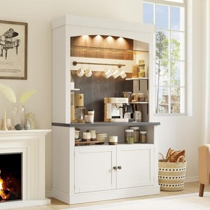 72" Tall Coffee Bar Cabinet with LED Lights, Farmhouse Buffet & Hutch with Storage, Microwave Stand - 1 of 4