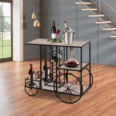 HOMCOM 16-Bottle Mobile Bar Cart with Wine Rack Storage Featuring an Elegant Design & Three Shelves for Storage/Display