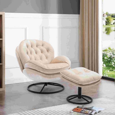 CAVINAS Velvet  Upholstered Accent Chair with Black Base and Ottoman,Modern Upholstered Chair and Ottoman Sets for Living Room
