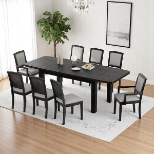 84" Rustic Extendable 9-Piece Dining Table Set with 24" Removable Leaf, 6 Upholstered Armless Chairs and 2 Arm Chairs for Dining Room or Kitchen - 1 of 4