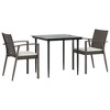 vidaXL 3 Piece Patio Dining Set Table and Chair with Cushions Poly Rattan and Steel - Brown 31.5" Table Length 2 Items - 3 of 4
