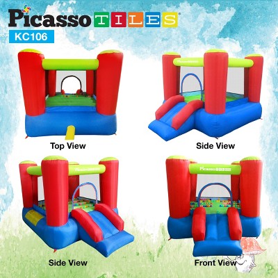 PICASSO-TILES Jump & Slide Inflatable Kids Play Bounce House with Ball Pit, STEM Toys for Kids 3+