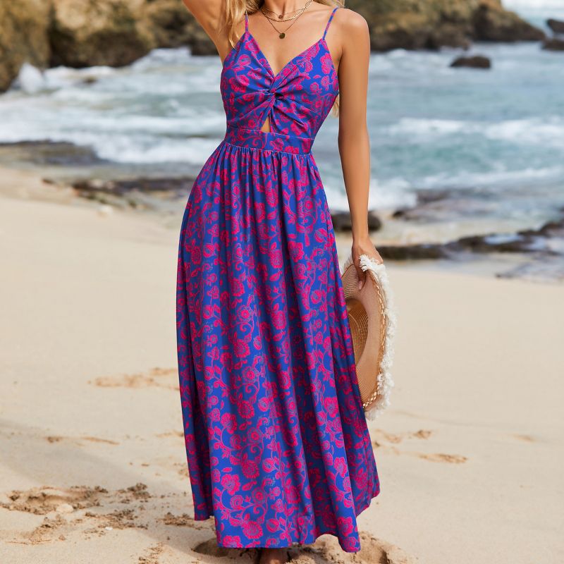 Women's Floral Print Knotted V-Neck Maxi Dress - Cupshe, 5 of 7