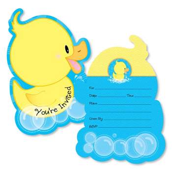 Big Dot of Happiness Ducky Duck - Shaped Fill-in Invitations - Baby Shower or Birthday Party Invitation Cards with Envelopes - Set of 12