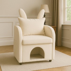 Gulches Beige Bunny-Ear Pet-Friendly Armchair, 2-in-1 Chair & Pet House with Built-in Hideaway & Side Pocket,Ideal for Small Spaces & Pet Owners - 1 of 4