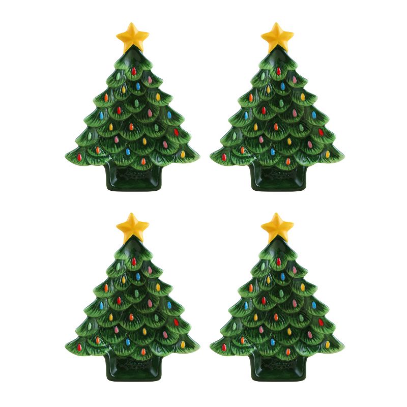 Mr. Christmas 8.75" Set of 4 Ceramic Nostalgic Tree Plates, 1 of 5