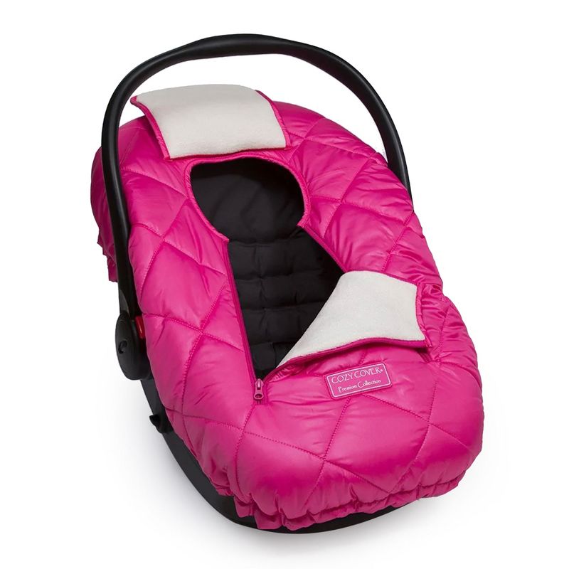 CozyBaby Premium Baby and Infant Insulated Polar Fleece Car Seat Cover with Dual Zippers, Elastic Edge, and Pull Over Flap, Pink, 1 of 8
