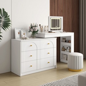 VYNXARIA Vanity Desk with Mirror and Lights, Makeup Vanity Table with Flip-Top Tabletop and Storage，White/Walnut - 1 of 4