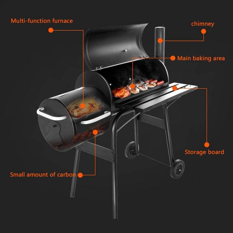 SKONYON Outdoor BBQ Grill Portable Charcoal Grill with Offset Smoker, 5 of 8