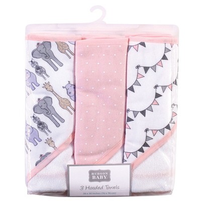 Pink Safari Cotton Polyester Hooded Baby Towels Set