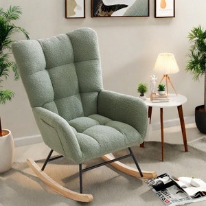 Rocking Chair Nursery, Teddy Upholstered Glider Chair with High Backrest, Armrest and Side Pockets, for Bedroom, Living Room - 1 of 4