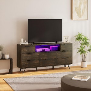 Modern TV Stand, Narrow Dresser with 8 Drawers, Entertainment Center with Charging Outlet & LED Light, Media Console Table for Bedroom Living Room - 1 of 4
