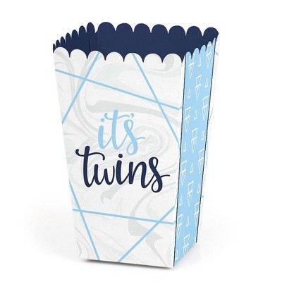 Big Dot of Happiness It's Twin Boys - Blue Twins Baby Shower Favor Popcorn Treat Boxes - Set of 12