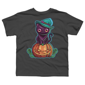 Boy's Design By Humans Ferociously Cute Halloween Vampire Witch Kitty Cat By LittleBunnySunshine T-Shirt - 1 of 2