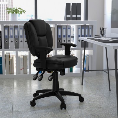 Contemporary Black LeatherSoft Swivel Task Chair with Adjustable Arms