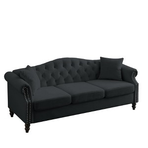 TiramisuBest 58.8" 2-Seater Tufted Velvet Sofa with Rolled Arms & Nailhead Trim, Black for Living Room,Bedroom & Office-2 Pillows - 1 of 4
