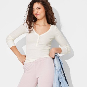 Women's Long Sleeve Henley T-Shirt - Wild Fable™ - 1 of 4