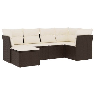 vidaXL 6 Piece Patio Sofa Set with Cushions Brown and Cream Poly Rattan - Without Table
