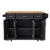 YOOCOZZ 54" Rustic Rolling Kitchen Island with Rubber Wood Drop Leaf, Large Storage Drawers and Cabinets - 2 of 4