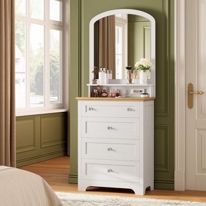 White Drawer Dresser with Mirror - Charge Station and LED Strip, 4 Drawer Cabinet with Cristal Knobs, Modern Makeup Vanity Table for Bedroom - 1 of 4