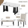 6-Piece Faux Marble Dining Table Set, Geometric Legs, 4 Tufted Upholstered Chairs & Bench - ModernLuxe - 3 of 4