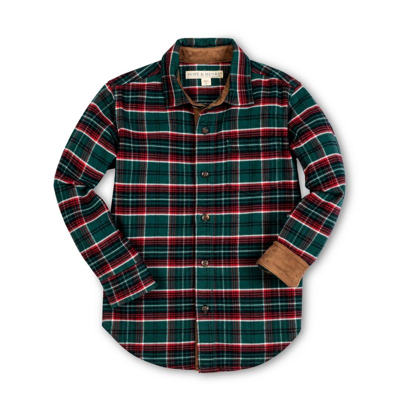 Hope & Henry Boys' Long Sleeve Flannel Shirt with Suede Detail, Kids, XX-Small