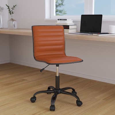 Brown Vinyl Armless Swivel Executive Office Chair