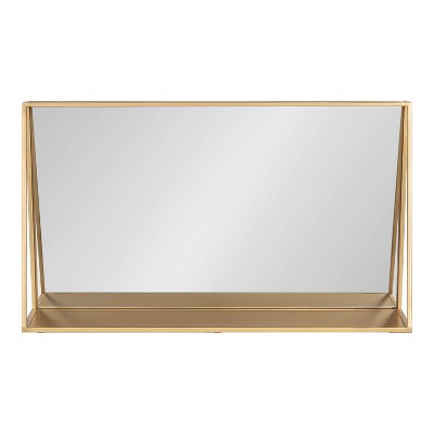 Lintz 31.8" Gold Metal Framed Vanity Wall Mirror with Shelf