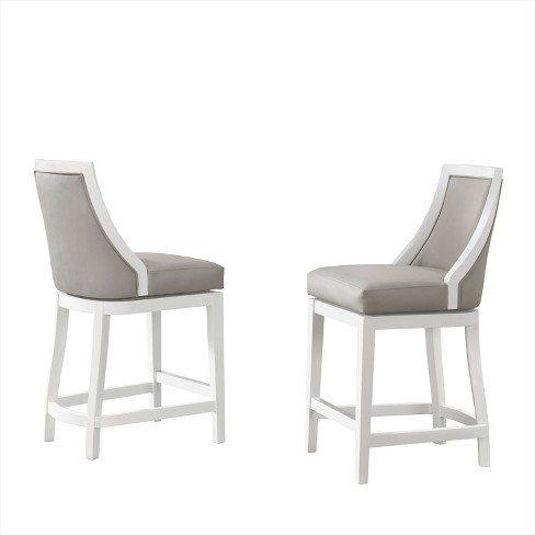 Set of 2 Ellie Counter Height Barstools with Back White Alaterre Furniture Upholstered Swivel Rubberwood Frame