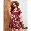 Plus Size Women's V Neck Short Sleeve Dress with Belt Flowy Casual Summer Day Dress - 2 of 4