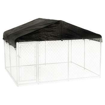 Lucky Dog 10' x 10' Chain Link Dog Kennel (2 Pack) & Waterproof Roof (2 Pack)