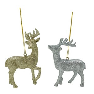 Transpac Glitter Gold and Silver Reindeer Ornament Set of 2 Multicolor Christmas Tree Decorations for Holiday Gifting - 1 of 1