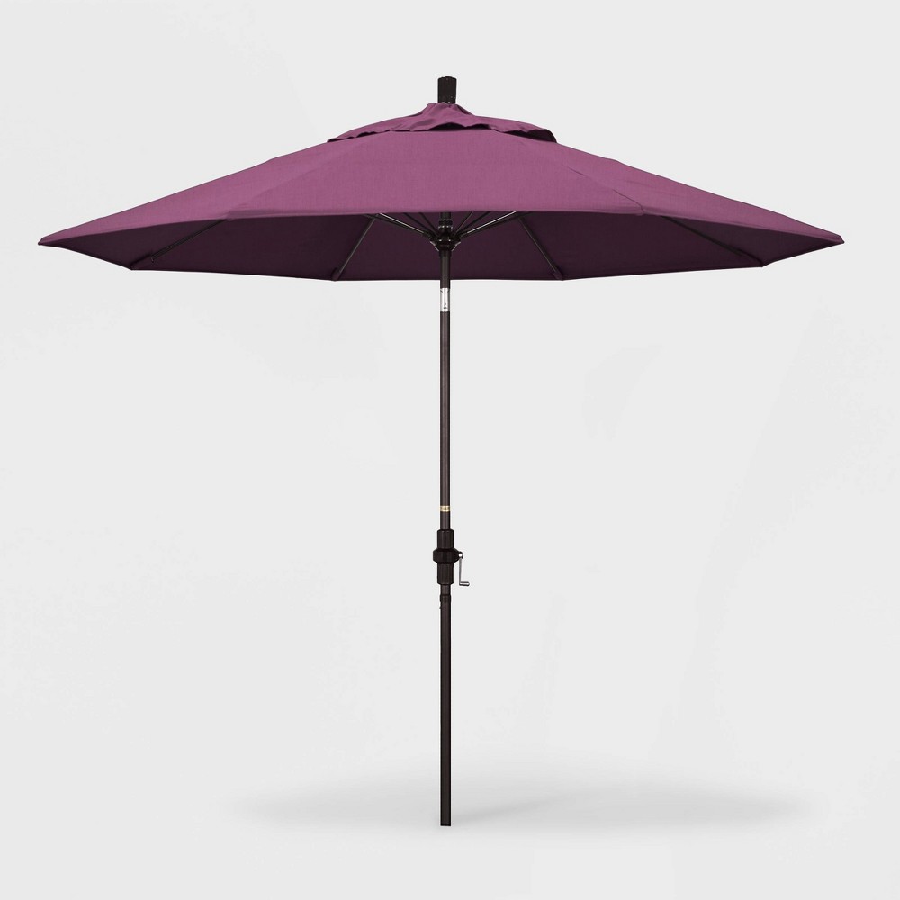 California Umbrella 9' Sun Master Patio Umbrella Collar Tilt Crank Lift - Sunbrella Iris - Bronze Pole