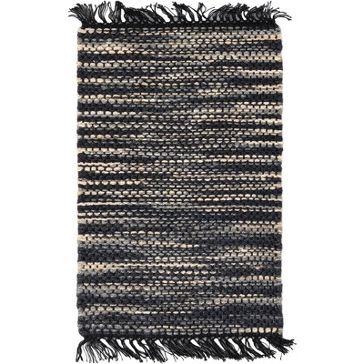 Handwoven Navy Blue and Ivory Jute Rectangular Area Rug