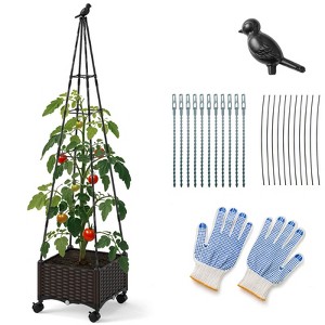 Costway 1/2 PCS Raised Garden Bed with Plant Box & Obelisk Trellis Lockable Wheels Cage Planter - 1 of 4