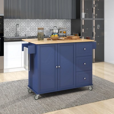 Rolling Mobile Kitchen Island With Drop Leaf Breakfast Bar, Modern Utility Storage Trolley Cart With Solid Wood Top And Locking Wheels